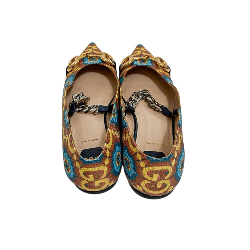 Gucci Liberty Horsebit GG Logo Ballet Flat Chain Strap Canvas Multicolor EU 37.5 - Picture 6 of 12